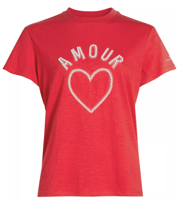 Cinq à Sept Faux Pearl Amour Cotton T-Shirt