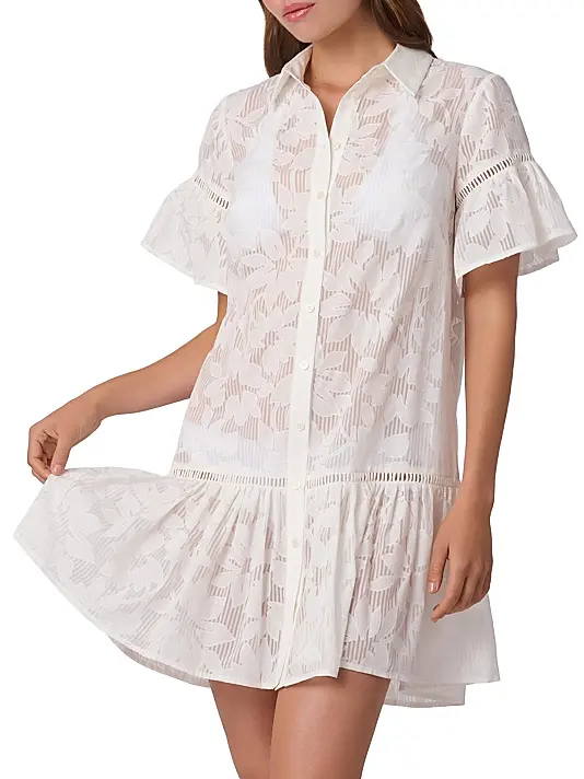 Shoshanna Floral Cotton-Blend Mini-Shirtdress