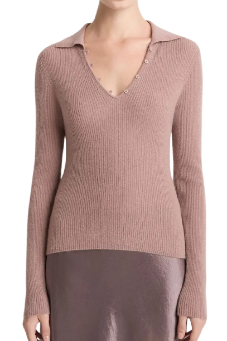 Vince Rib Cashmere & Silk Polo Sweater