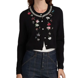 Cinq à Sept Floral Embroidered Wool Cardigan