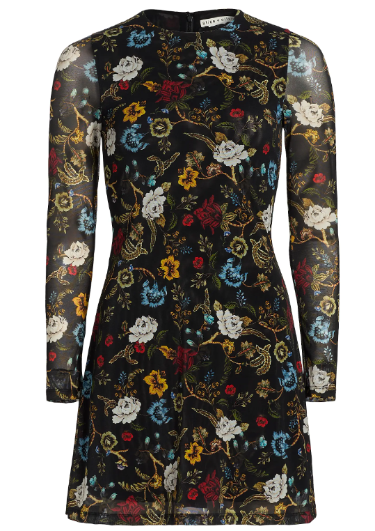Alice + Olivia Delora Floral Mesh Crewneck Minidress