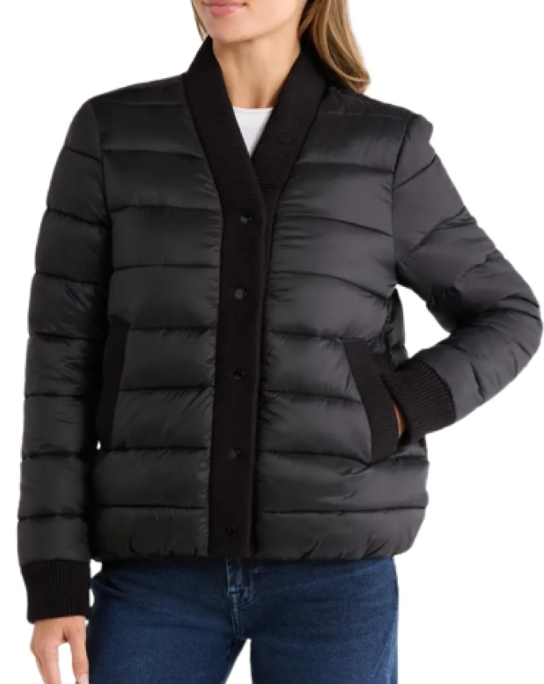 Rebecca Minkoff Water Resistant Ribbed Trim Puffer Jacket