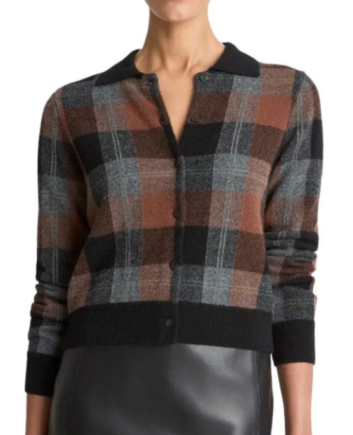 Vince Check Plaid Cashmere Cardigan