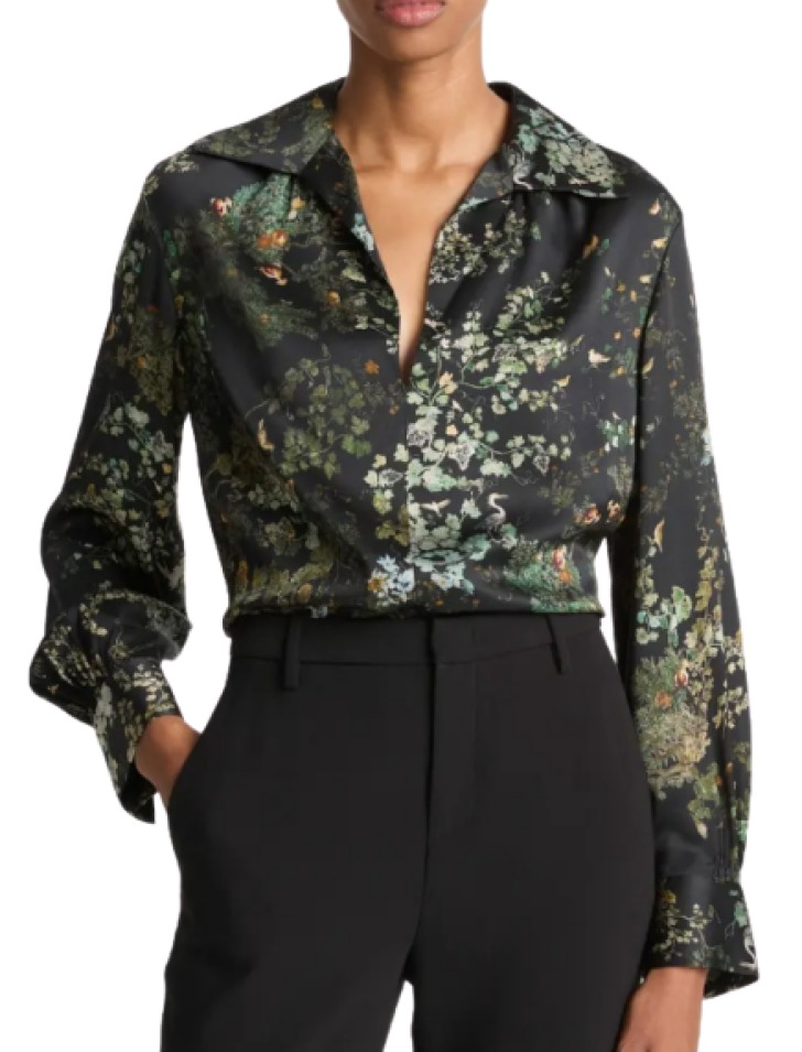 Vince Grape Vine Silk Button-Up Shirt