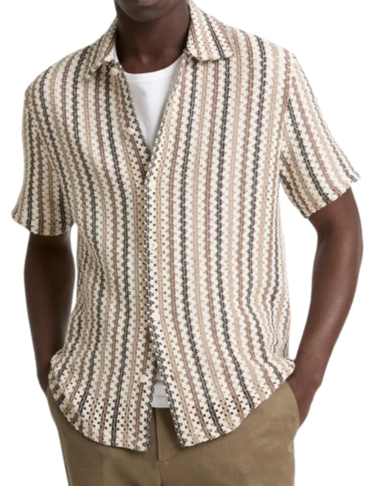 Vince Beach Stripe Short Sleeve Button-Up Shirt