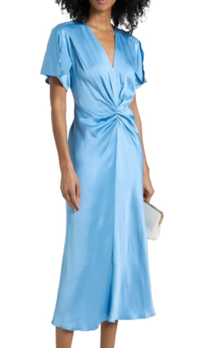 Victoria Beckham Gathered Satin-Crepe Midi Dress