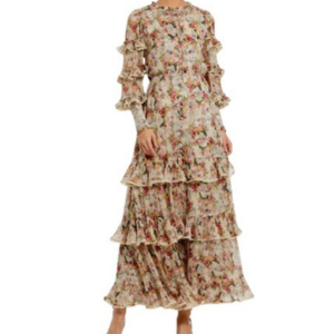 Mac Duggal Floral Ruffle Midi Dress
