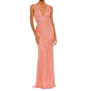 Mac Duggal Embellished V-Neck Column Gown