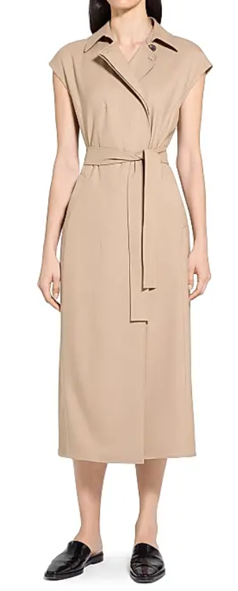 Theory Tie-Waist Wool-Blend Midi-Dress