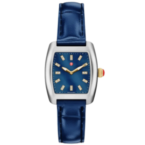 Michele Urban Mini Diamond Croc Embossed Leather Strap Watch