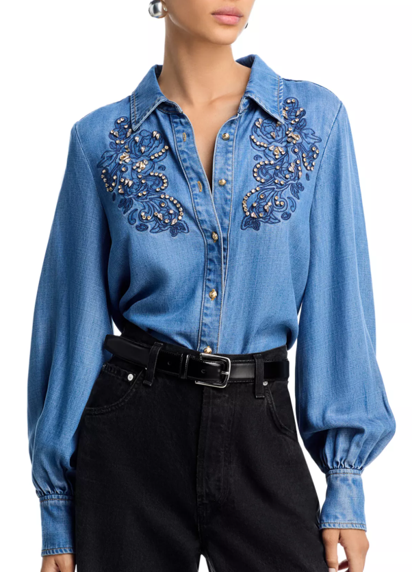 Cinq à Sept Rhinestone Embellished Shirt