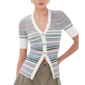 Veronica Beard Fawne Cotton Stripe Cardigan