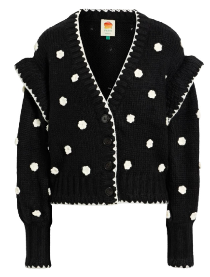 Farm Rio Floral Appliquéd Ribbed-Knit Cardigan