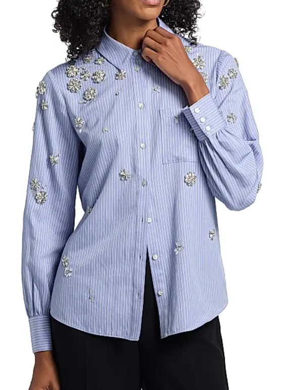 Cinq à Sept Lola Crystal-Embellished Striped Shirt