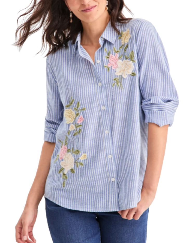 Style & Co Women's Embroidered Stripe Perfect Shirt