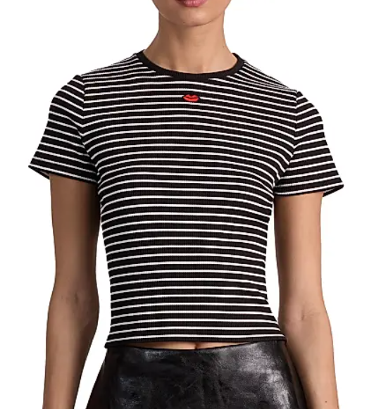 Alice + Olivia Cindy Striped Rib-Knit T-Shirt