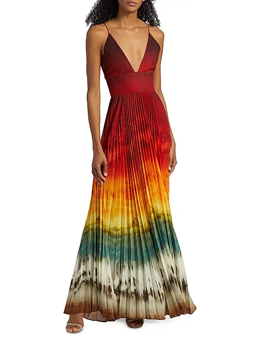Alice + Olivia Lauren Pleated Tie-Dye Maxi Dress