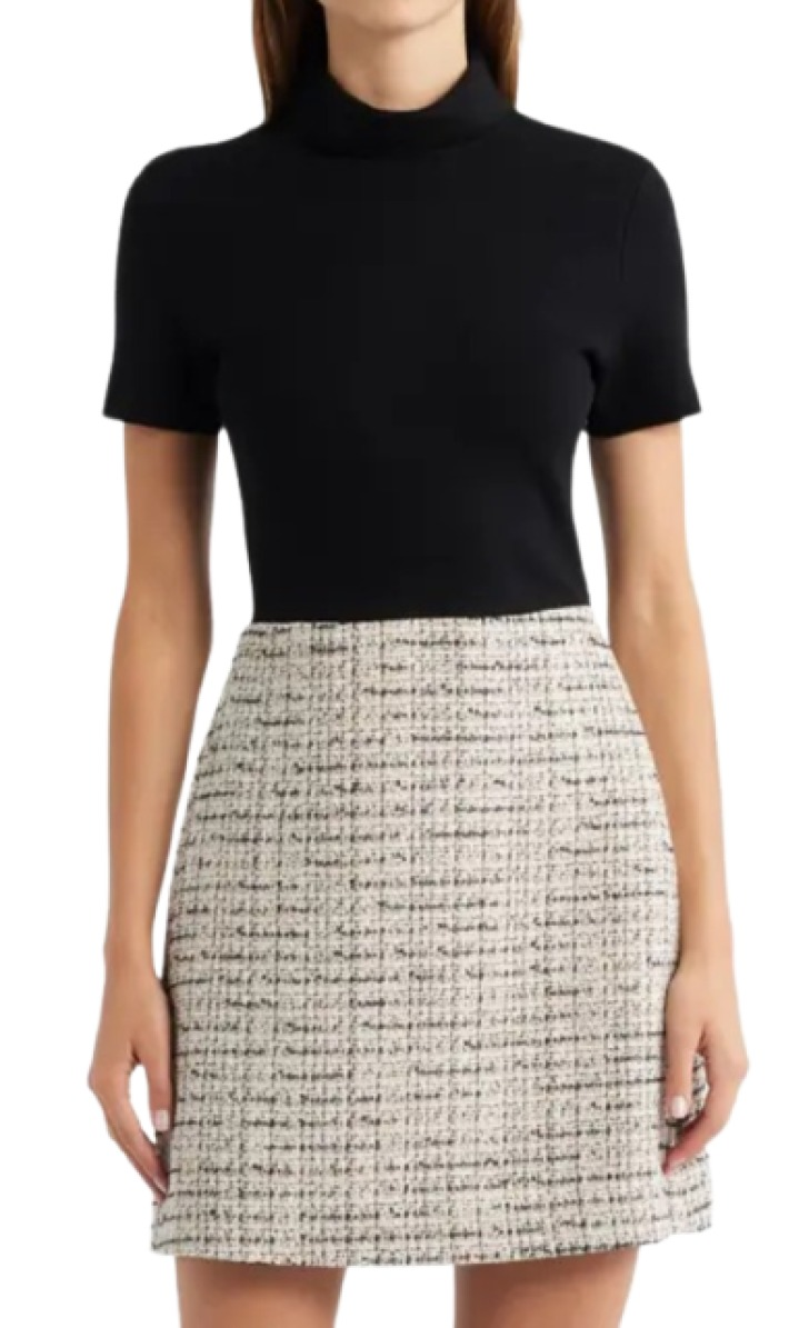 Theory Short Sleeve Combo Tweed Dress