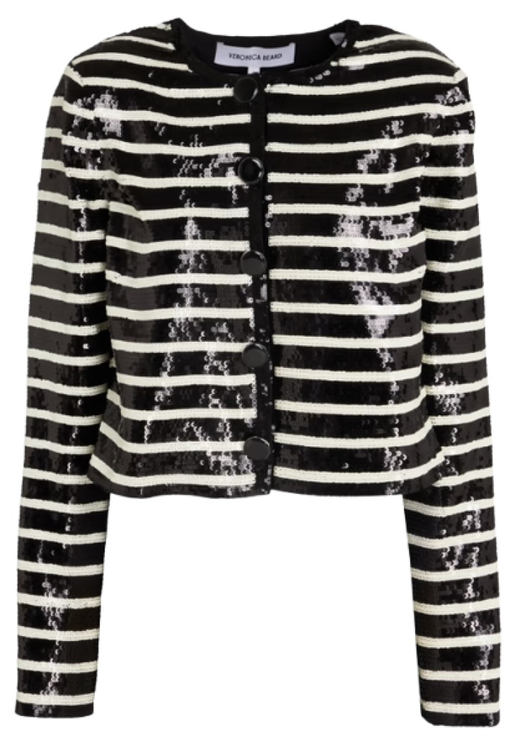 Veronica Beard Mickey Striped Sequined Woven Jacket