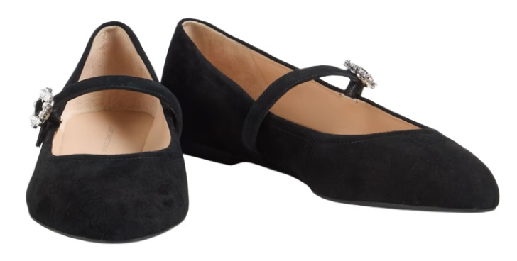 Stuart Weitzman Aura Crystal-Embellished Suede Mary Jane Flats