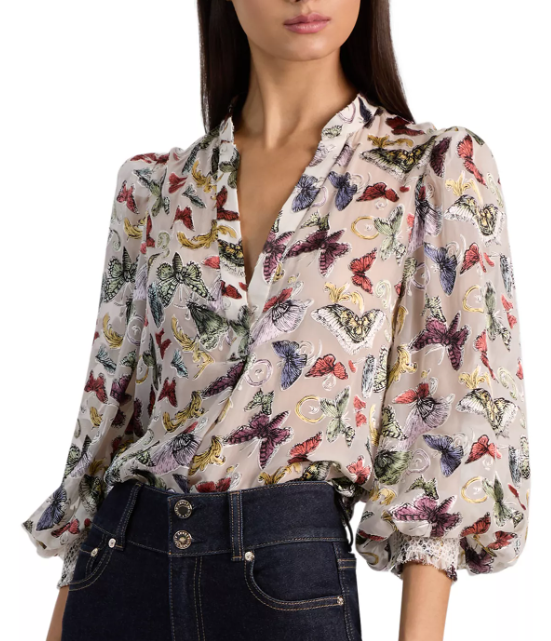Alice & Olivia Sheila Blouson Sleeve Top