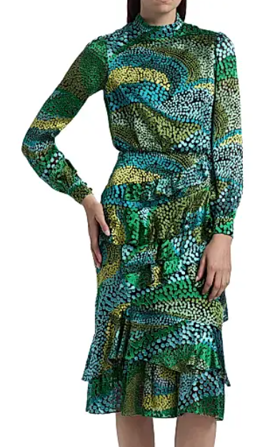 Saloni Isa Printed Ruffle Midi-Dress