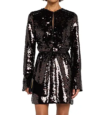 Staud Fifi Sequined Tie-Waist Minidress