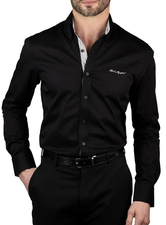 Karl Lagerfeld Trim Fit Log Embroidered Cotton Dress Shirt