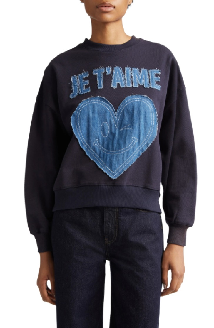 Cinq à Sept Je T'aime Appliqué Cotton Sweatshirt