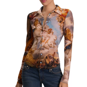 Alice & Olivia Jade Open Neck Mesh Top