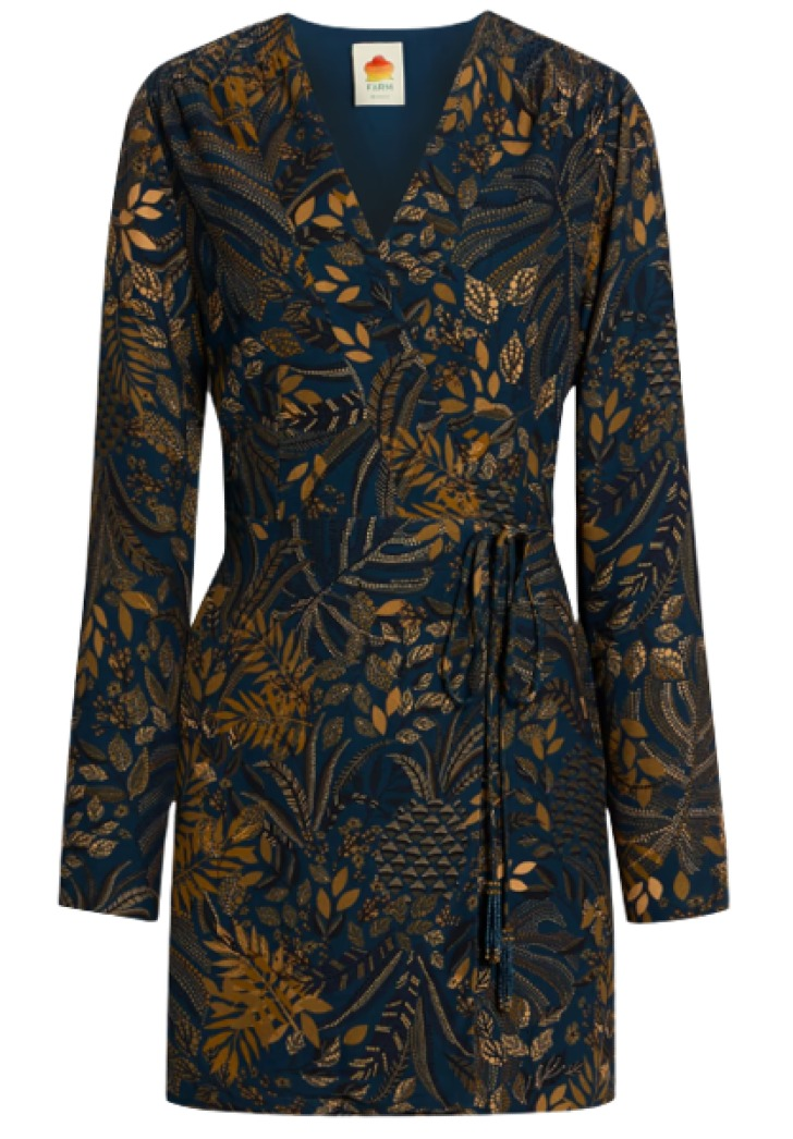 Farm Rio Printed Crepe Mini Wrap Dress