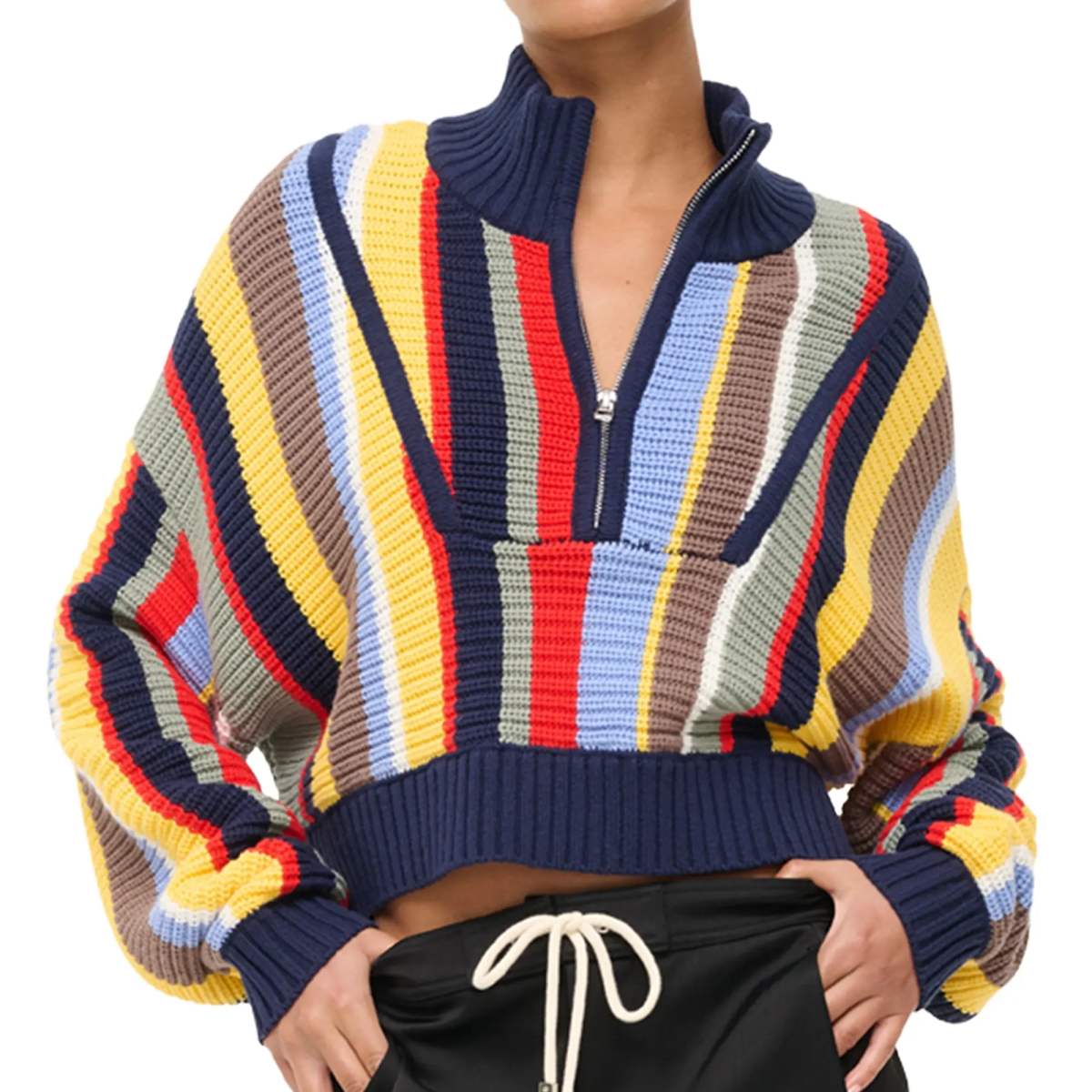 Staud  Hampton Striped Crochet Sweater