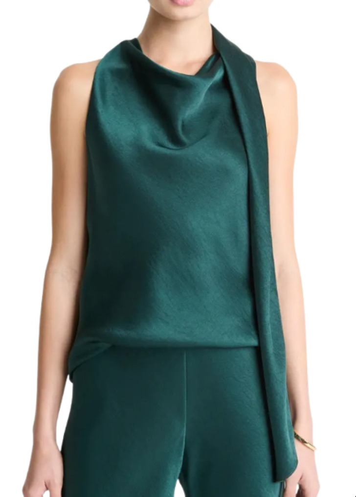 Vince Sleeveless Scarf Satin Top