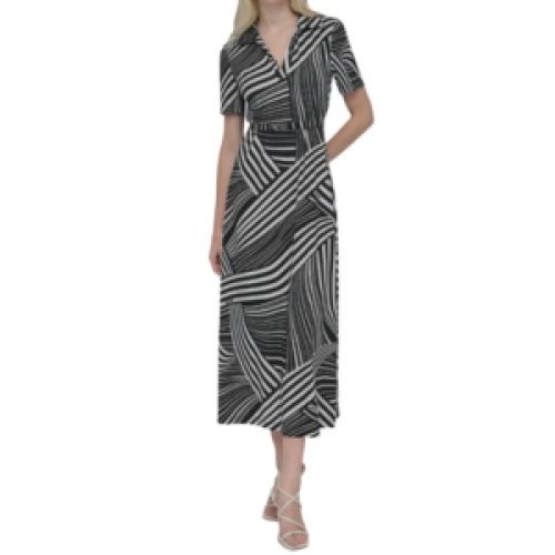 DKNY Short Sleeve Belted Maxi Dress