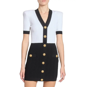 Balmain Two Tone Torsade Knit Minidress