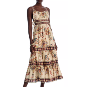 Farm Rio Aura Floral Sand Sleeveless Midi Dress