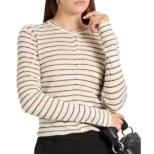 Theory Striped Ribbed Linen-Blend Cardigan