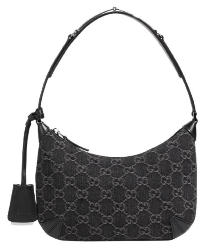 Gucci Leather-Trimmed Denim-Jacquard Shoulder Bag