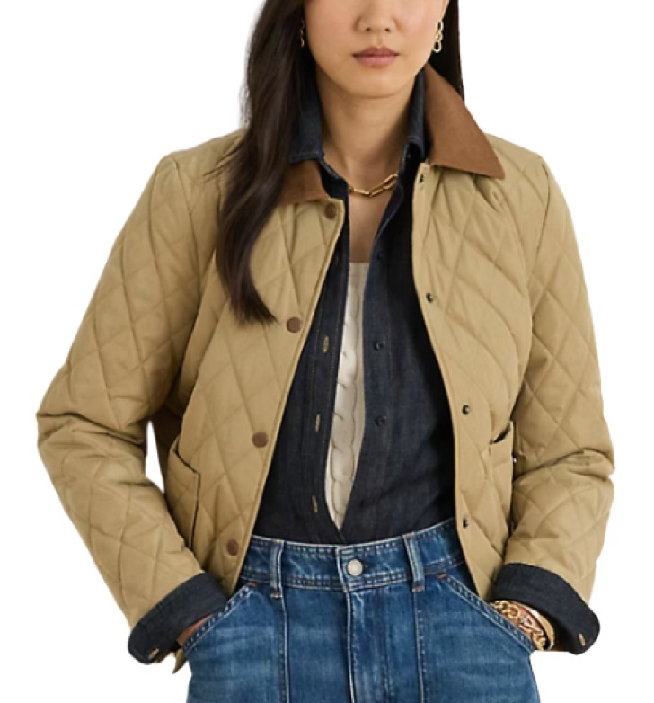 Ralph Lauren Twill-Trim Diamond-Quilted Barn Jacket
