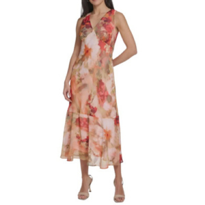 Calvin Klein Floral Chiffon Maxi Dress