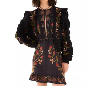 Farm Rio Berry Embroidery V Neck Cardigan