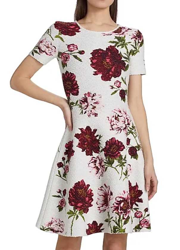 Oscar de la Renta Fit & Flare Boucle-Knit Dress