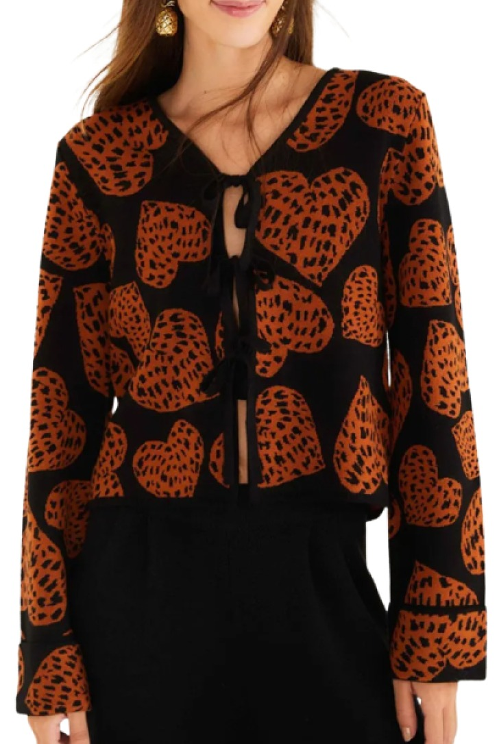 Farm Rio Leopard Hearts Jacquard Cardigan