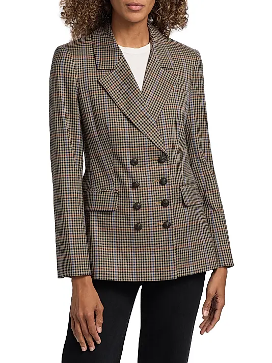 Veronica Beard Claude Check Double-Breasted Dickey Jacket