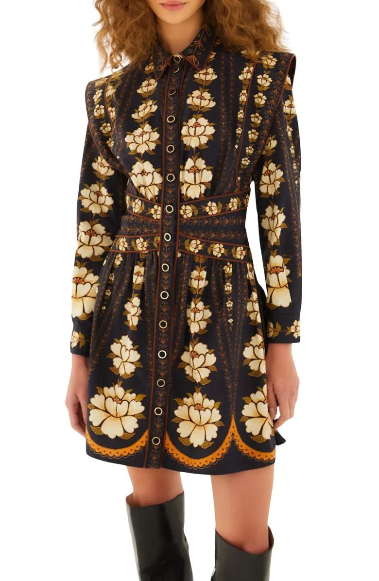 Farm Rio Floral Long Sleeve Cotton Dress