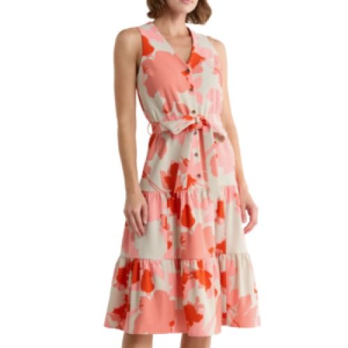 Calvin Klein Floral Belted Midi Dress