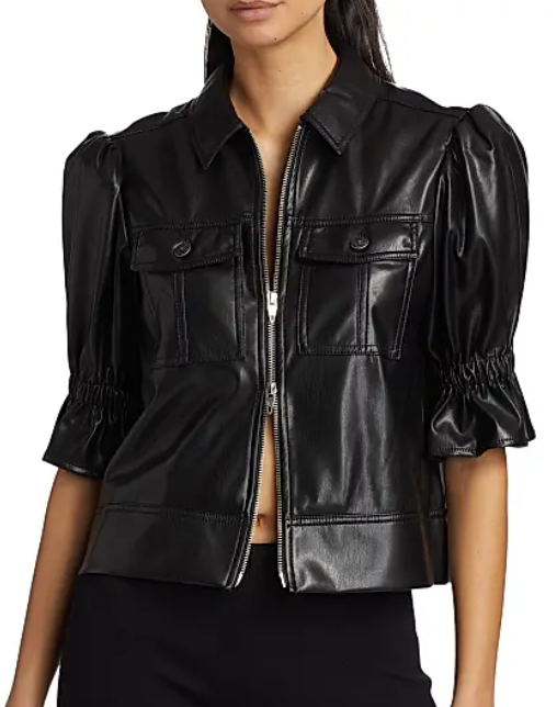 Cinq à Sept Holly Faux Leather Puff-Sleeve Jacket