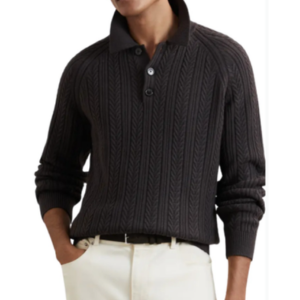 Reiss Evesham Cable Stitch Polo Sweater