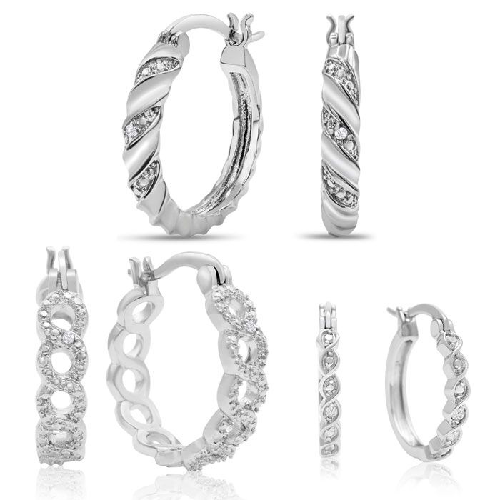 3-Pairs Diamond Hoop Earrings