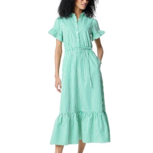 J.Crew Striped Ruffle-Sleeve Shirt Dress